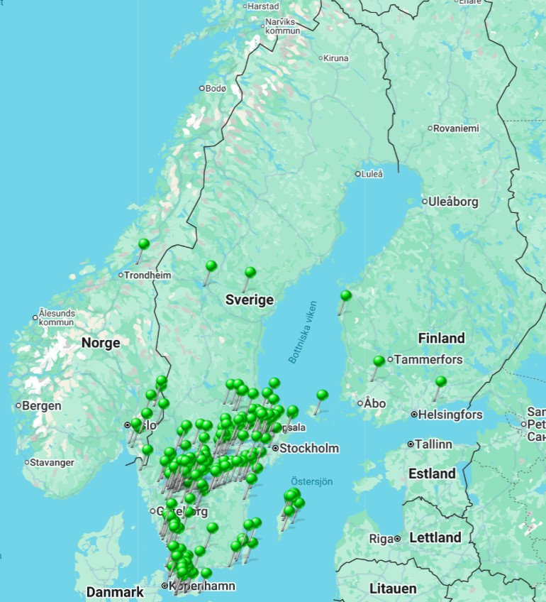 Karta �ver v�ra kunder i Norden